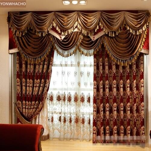 Custom curtain luxury living room noble European embroidered red thick chenille cloth blackout curtain tulle valance drapes B625