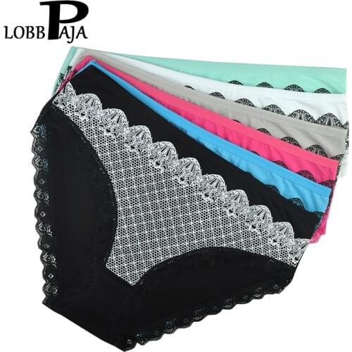 LOBBPAJA 6PCS/Pack Womens Underwear Panties Cotton Mid Rise Print Lace Sexy Briefs Plus Size Ladies Knickers for Women 359