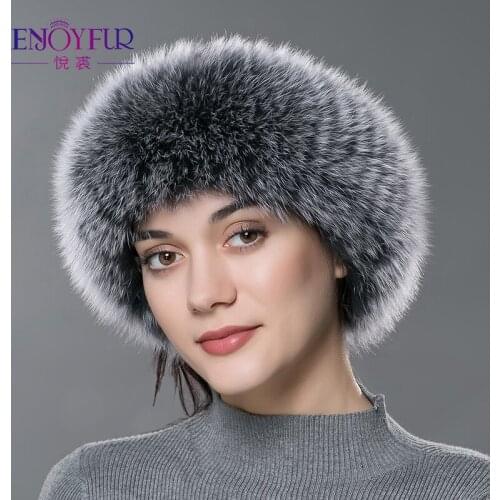 ENJOY FUR women winter fur headbands real fox fur knitted female headwear warm fashion ear protector elastic new Russia headwrap