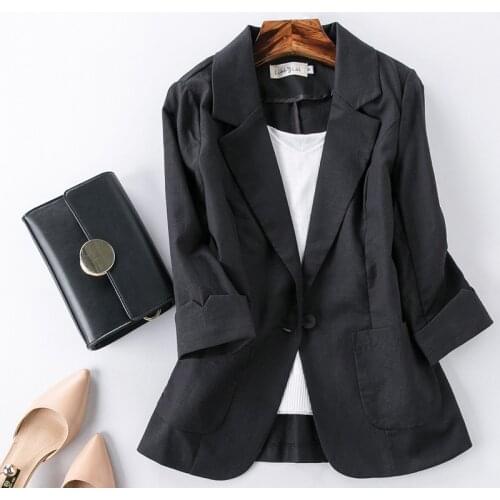 2021 Office Ladies Linen suit Women Blazer Double Breasted Autumn Jacket 2021 Casual Pockets Female Suits Coat