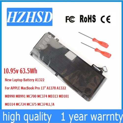 10.95v 63.5v New Original A1322 Laptop Battery for APPLE MacBook Pro 13"A1278( 2009-2012 year)MB990 MB991 MC700 MC374 MD313MD101