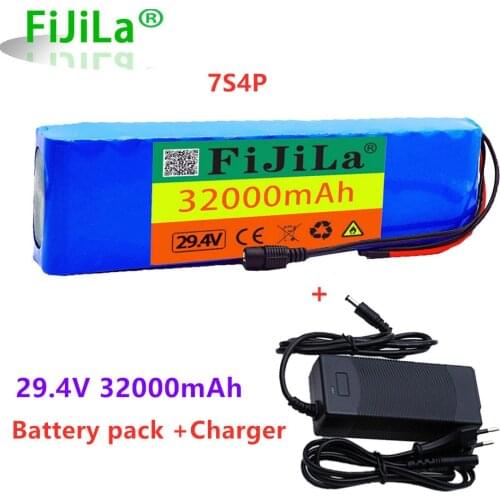 100% New 7S4P 24V 32Ah 29.4V FOR Lithium-ion Battery Pack Built-in BMS Electric Bike Unicycle scooter wheelchair Motor + Charger