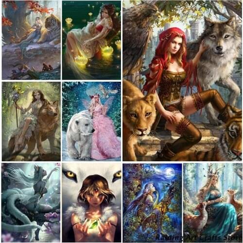 5D Diamond Painting Beauty and Animals Square/round Embroidery Bear Lion Tigers Wolves Mosaic Pictures Cross Stitch Home Decor