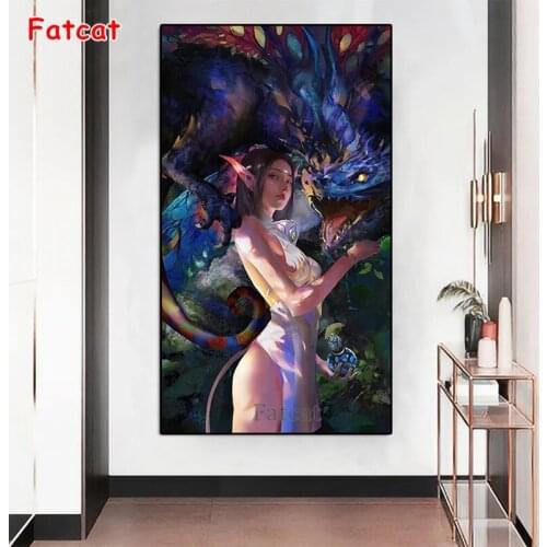 5D round Diamond Embroidery Fantasy cartoon art, elf girl, animal Diamond Painting Full Square Cross Stitch Handmade Gift PP2706