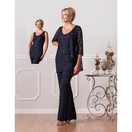 Sparkling Mother Of The Bride Pant Suits With Sequined Lace Jackets O Neck Chiffon Plus Size Mother Of Groom Dresses 3 Pieces