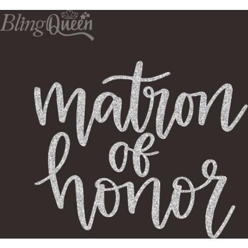BlingQueen 12PCS/LOT Iron-on Transfers Clothes Patches Heat Transfers Glitter Vinyl Thermal Transfers Matron of Honor Design