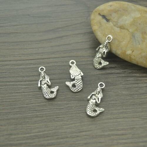 20 pcs/lot Mermaid Antique Silver Plated Bracelets Charm Pendants Fashion Jewelry Making Findings DIY Charms Handmade 4252B