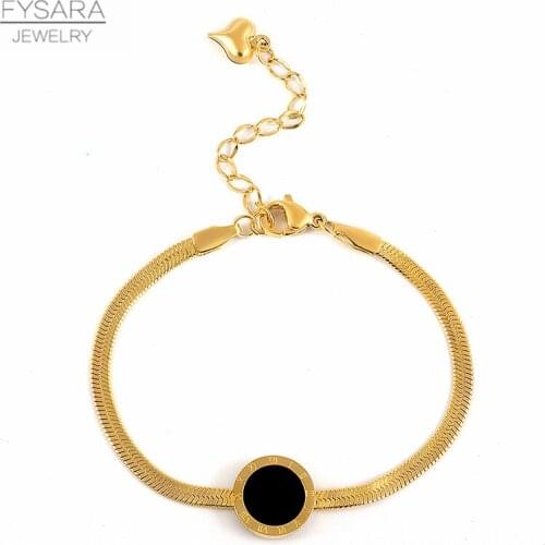 FYSARA Fashion Gold Color Flat Snake Chain Bracelets For Women Jewelry Roman Numeral Charm Bracelets Party Trendy Jewelry 2020