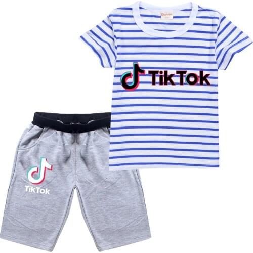 TIK TOK Girls Tops Fashion Summer Clothes Kids Shirts Cartoon Boys Short Sleeve Clothing Child T Shirt+Shorts