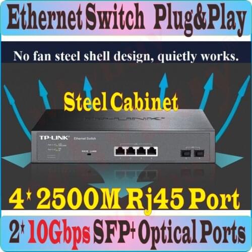 6* Ports 10GBASE-T Ethernet Switch 4*2500Mbps RJ45 10 Gigabit SFP+ Optical Port Network Switch IEEE 802.3ae/bz 16K MAC Plug&Play