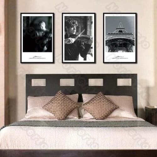Classical Canvas Painting Wall Poster Black and White Pictures Musicians and Eiffel Tower for Living Room Bedroom Decoration