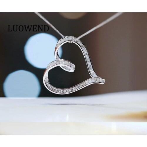 LUOWEND 100% Real 18K White Gold Necklace Natural Diamond Female Proposal Wedding Anniversary Jewelry Heart Shape Pendant