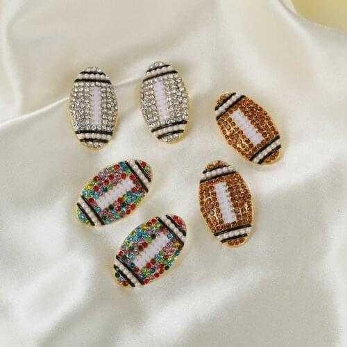 Fashion Crystal Rugby Shape Stud Earrings for Woman Girl Gift American Football Fan Charm Jewelry