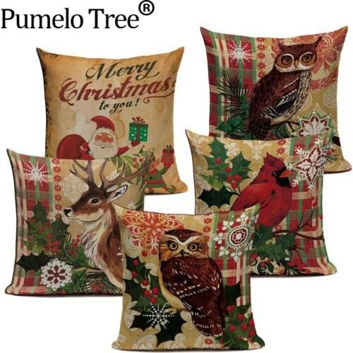 Fashion Cotton Linen Christmas Pattern New Year Arts Home Pillow Case 45Cmx45Cm Square Headboard 1 Side Printing Cushion Cover