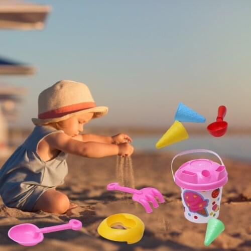 Beach Toy Set 8 Pcs Summer Beach Toys Ice Cream Moulds Plastic Bucket Pail Rake Shovel for Sandpit Sand Playing