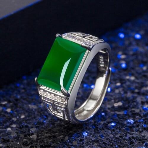 Real Grade A Natural Green Jade Rings Men Open 925 Silver Wedding Party Man Ring Vintage Ethnic Gemstone Fine Jewelry Drop Ship