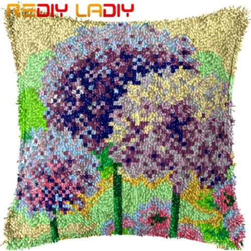 Latch Hook Cushion Dandelion Pillow Case Pre-Printed Color Canvas Acrylic Yarn Latched Hook Pillow Kits Crochet Cushion Cover