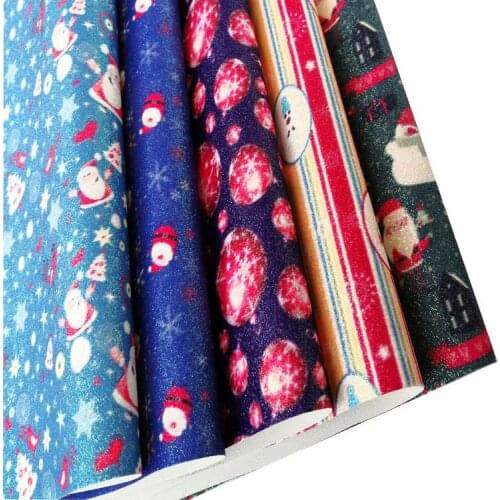 New Printing Flash Synthetic PU Glitter Christmas Leatherette Gift Packaging Decorative Leather Fabric Materials