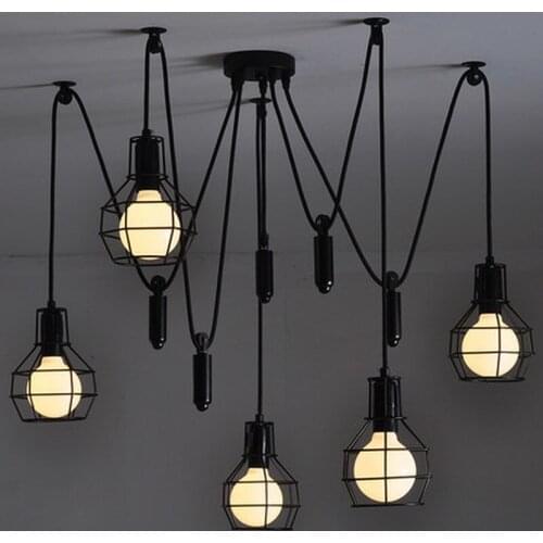 Fashion New Industrial Country Style Iron Frame Pendant Lights Art Spider Suspension Lamp 5 lights pulley function adjustment