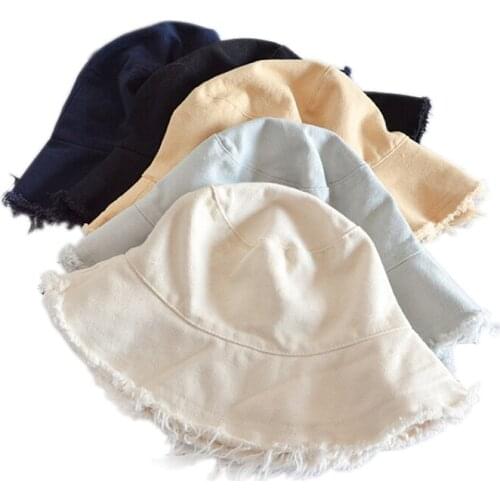 New Women Denim Bucket Hats Fashion Korean Harajuku Flat Fisherman Hat Female Outdoor Fishing Sun Cap Panama Tassel Hip Hop Cap