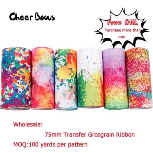 Wholesale Grosgrain Ribbon Ink Gradation Transfer Ribbon 75mm Graffiti Art DIY Hair Bow Accessories Ribbon For Crafts 100yards