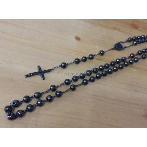 4mm round bead chain 26'' + 4.5'' Fashion Stainless steel Cool Black Crucifix ROSARY CHAIN NECKLACE