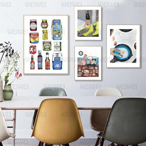 Abstract Store Cupboard Cartoon Posters Wall Art Prints Food Coffe Canvas Painting Flowers Decor Pictures for Dining Room Decor