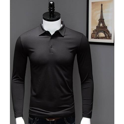 Casual Men Polo Men Long Sleeve Polo Shirt Solid Black Polo Mercerized Cotton Clothing Autumn Fashion Men Tops M-4XL