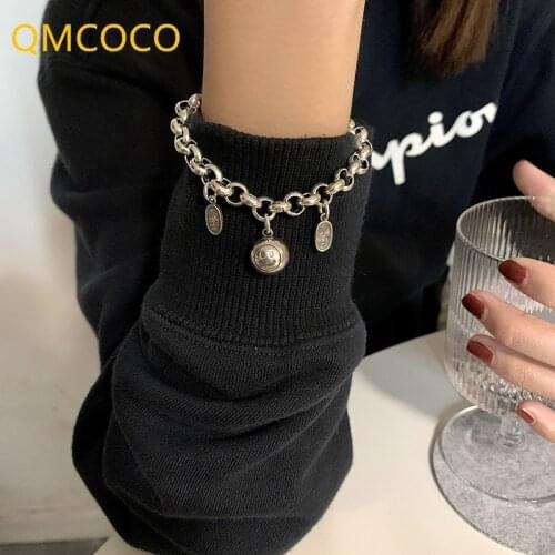 QMCOCO 925 Silver Smiley Face Brcacelet For Women New Fashion Vintage Punk Birthday Party Jewelry For Couples Accessories Gifts