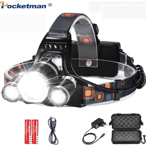 8000 Lumens 5 Led Headlamp XML T6 Powerful Head Lamp Led Headlight with 18650 battery Flashlight Head Lights for Hiking