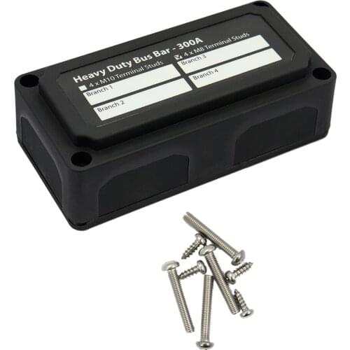 Heavy Duty 4 Way Bus Bar/Power Distribution Box with Screw On Cover 300A