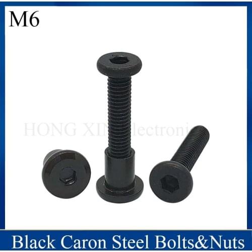 M6*15/20/25/30/35/40/45/50/55 Black Caron Steel Flat Head Hex Socket Drive Screw Down Side Furniture Screws&Nuts