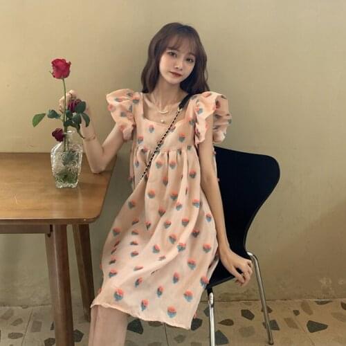 Japanese Sweet Lolita dress Collar Pleated Flying Sleeves Floral Loose Slim Dress Womens 2020 New Summer fairy kei