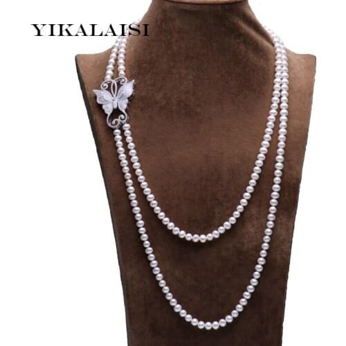 YIKALAISI 2017 New Fashion 100% genuine freshwater pearl jewelry necklace 160/210cm long pearl necklace Nearround shape pearls