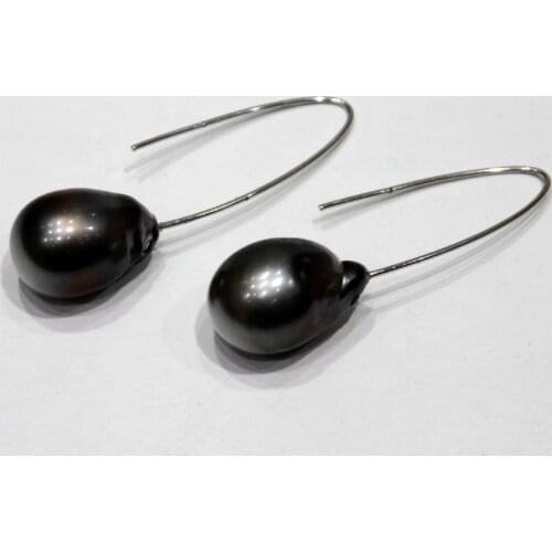 YINANYIMEI Beautiful Black Tahiti Pearl Silver Ear Hook 13x18mm