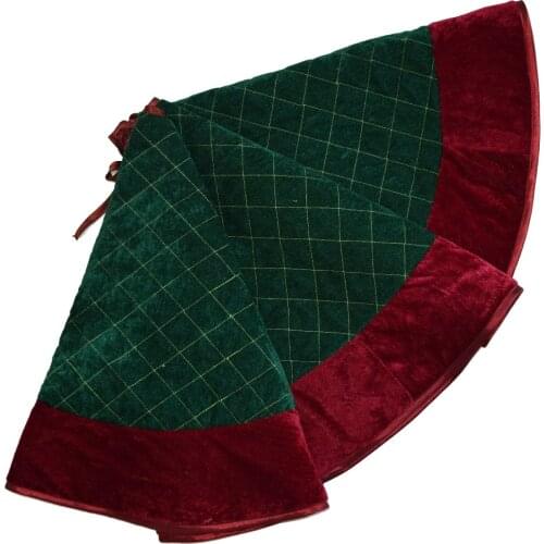 Sorrento 36"/42"/48"Green velvet diamond quilted embroidery decoration skirt with velvet border decoration Christmas tree skirt