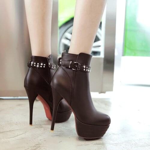 Plus Size 9 10 11-15 boots women shoes ankle boots for women ladies boots shoes woman winter Slim heel high heel side zipper