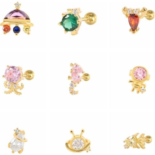 CANNER Marine Octopus Earrings For Women Dolphin Shrimp Seahorse 925 Sterling Silver Piercing Stud Earrings Pendientes Jewelry