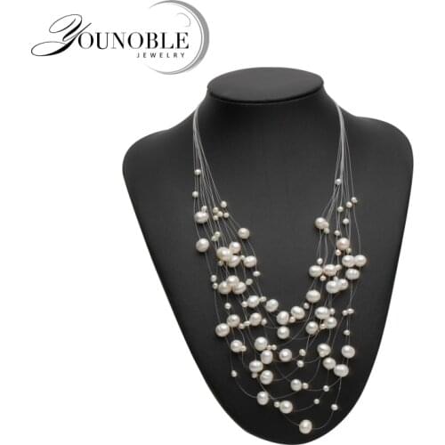 Freshwater Multilayer Pearl Necklace Woman,Fashion Wedding White Natural Choker Necklace Bridal Gift