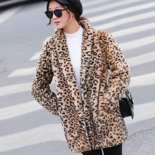 Faux Fur Coat Women Korean Leopard Print Long Jacket Autumn Winter 2020 Fur Coats Womens Jackets Leopardo Mujer KJ979