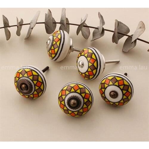 1PC Ceramic Single Hole Drawer Knobs Cabinet Door Handle Hand-painted Printing Cabinet Door Knobs Wardrobe Furniture Round Pulls