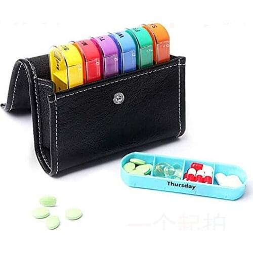 1PCS NoteBook Style Pill Box With Leather Bag Portable Outdoor 28 Grid Box Wallet Medicine Box For Illness People Older Man