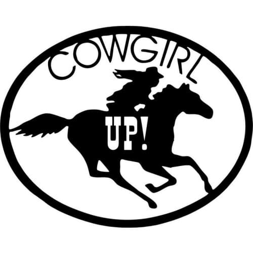 16CM*12.8CM Cowgirl Up Horse Riding Rodeo Car Creative Sticker Decoration Car Sticker With Black Sliver C8-0396
