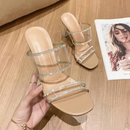 2021 Transparent Rhinestone Sandals Womens Sexy High Heel Crystal Shoes Outer Wear Large Size Sandals Womens Platform Sandals