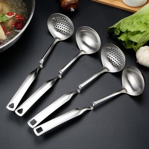 304 stainless steel hanging edge type hot pot shop household long handle twisted soup leakage spoon kitchen accessories