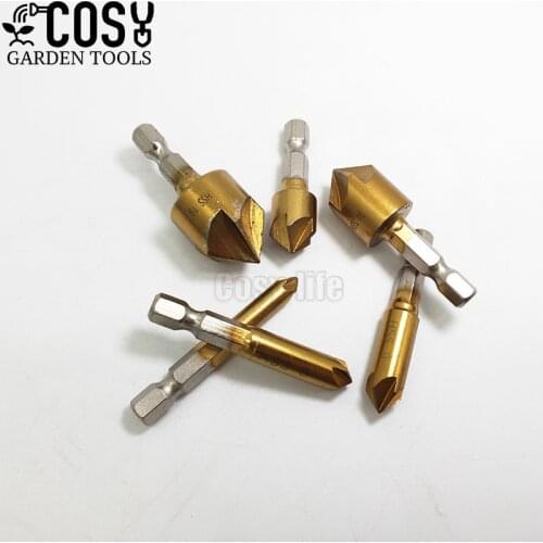 6pcs/set Woodworking Chamfering Countersunk Drill Bit HSS 5-Flute 1/4" Hex Shank 90 Degree 6-19mm Chamfering Wood Drill Milling
