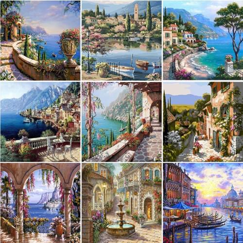 Full Drill landscape Mosaic Round Town landscap Diamond Painting Tree Diamond Embroidery Cross Stitch Kit diamant painting