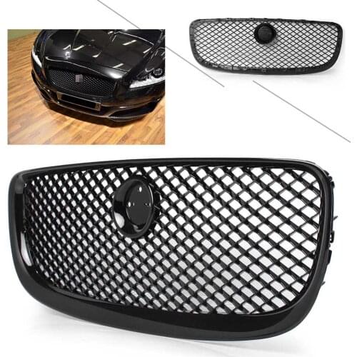Auto Car Front Grille Upper Radiator Mesh Grill Gloss Black For Jaguar XJ 2010 2011 2012 2013 2014 2015 With Emblem