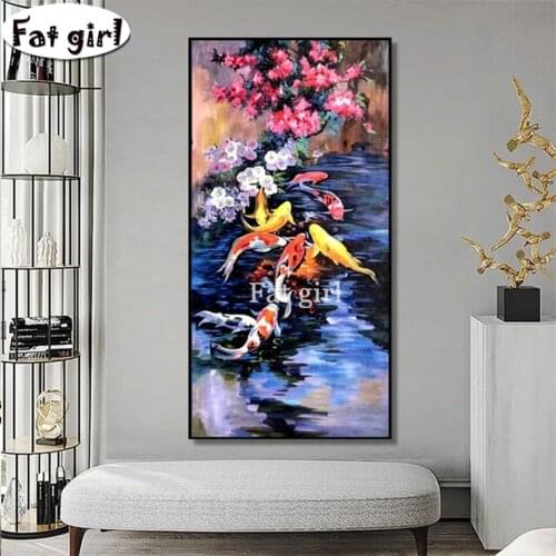 Large Brocade Carps Adornment Diamond Painting Vertical Entrance Hallway Decor Diamond Cross Stitch Modern Diamond Embroidery