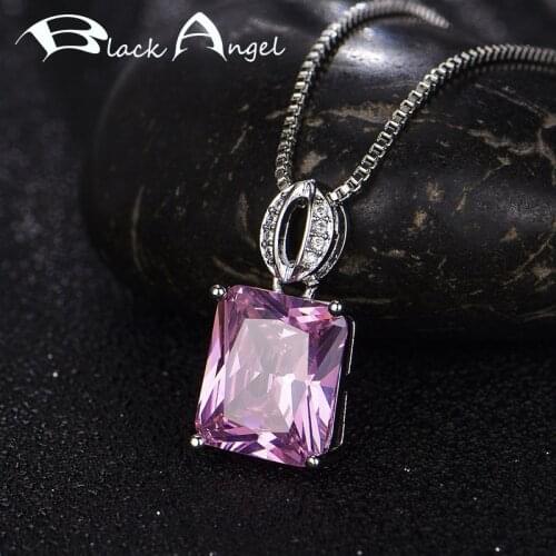 BLACK ANGEL New Luxury Square Pink Topaz Gemstone 925 Silver Necklace For Women Citrine Pendant Jewelry Wedding Gift Wholesale